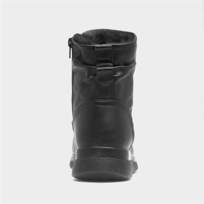 Womens Black Faux Fur Lined Wedge Boot