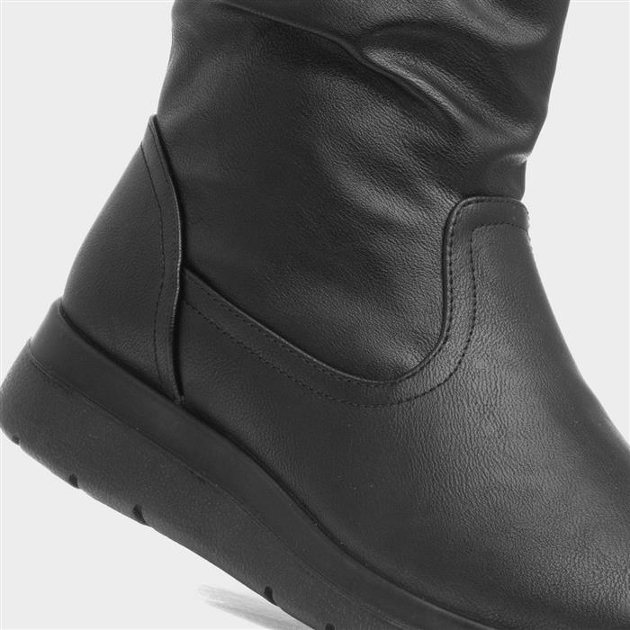 Womens Black Faux Fur Lined Wedge Boot