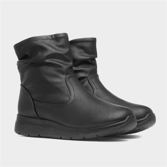 Womens Black Faux Fur Lined Wedge Boot