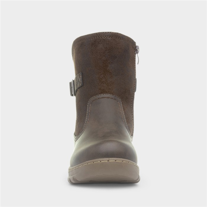 Womens Brown Zip Up Buckle Boot