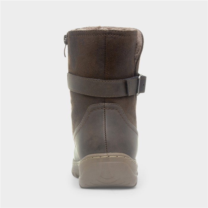 Womens Brown Zip Up Buckle Ankle Boot