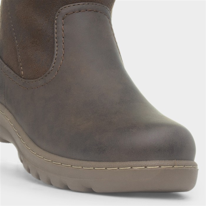 Womens Brown Zip Up Buckle Boot