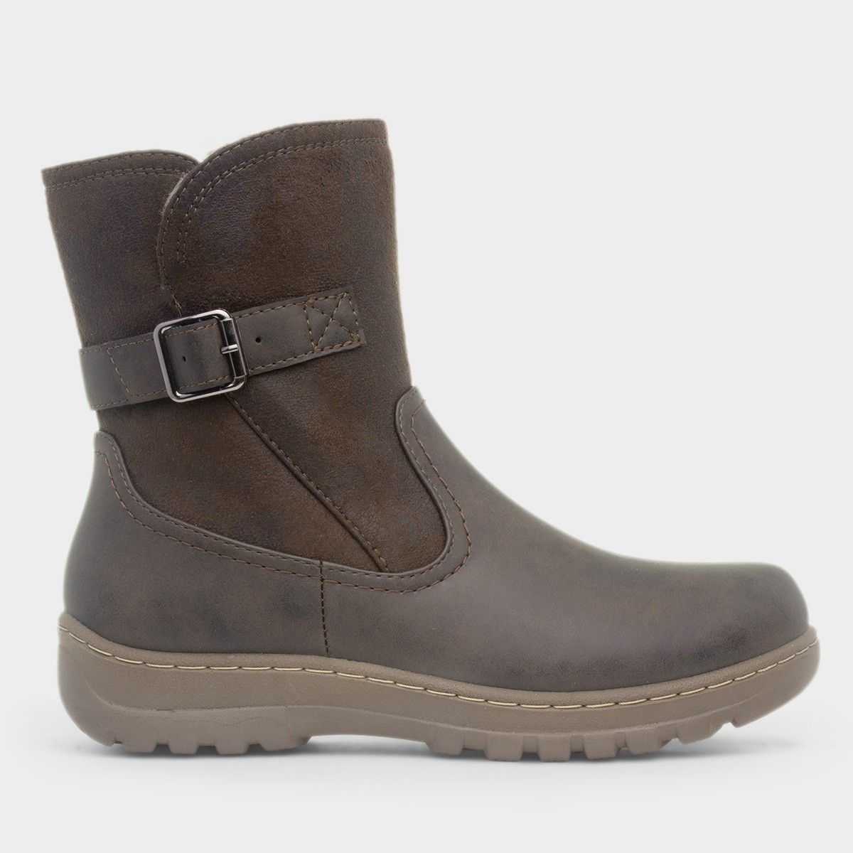 Womens Brown Zip Up Buckle Boot