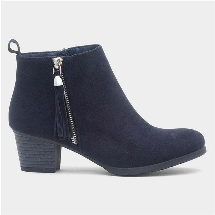 Womens Navy Heeled Tassel Ankle Boot