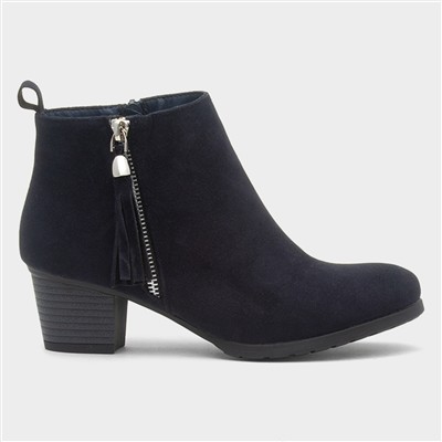 Womens Navy Heeled Tassel Ankle Boot