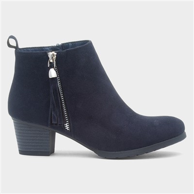 Womens Navy Heeled Tassel Ankle Boot