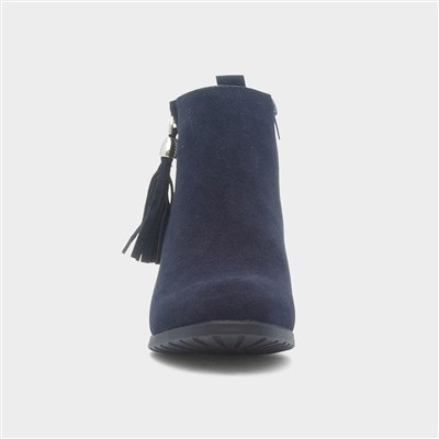 Womens Navy Heeled Tassel Ankle Boot