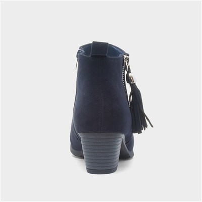 Womens Navy Heeled Tassel Ankle Boot