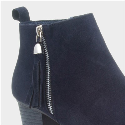 Womens Navy Heeled Tassel Ankle Boot