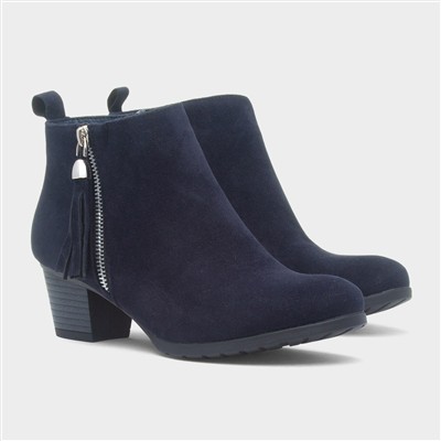 Womens Navy Heeled Tassel Ankle Boot