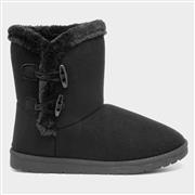 Lilley Womens Black Faux Fur Pull On Ankle Boot (Click For Details)