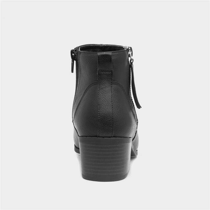 Womens Black Block Heel Tassel Ankle Boot