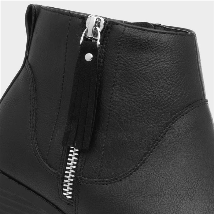 Womens Black Block Heel Tassel Ankle Boot