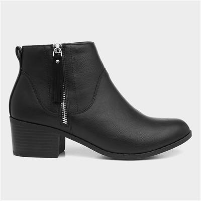Womens Black Ankle Boot with Zip Trim