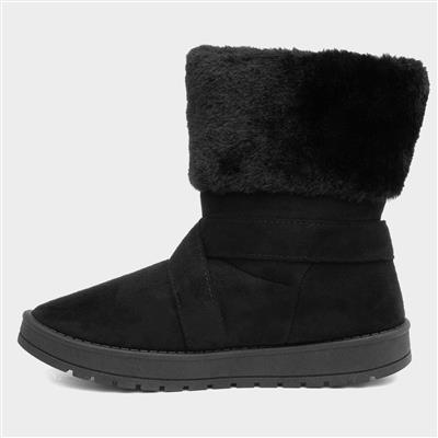 Lilley Womens Faux Fur Black Pull On Ankle Boot-186037 | Shoe Zone