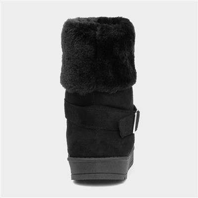 Lilley Womens Faux Fur Black Pull On Ankle Boot-186037 | Shoe Zone