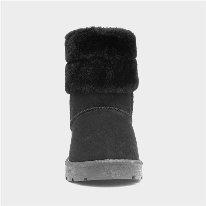 Womens Black Faux Fur Pull On Ankle Boots
