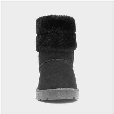 Womens Black Faux Fur Trim Ankle Boot