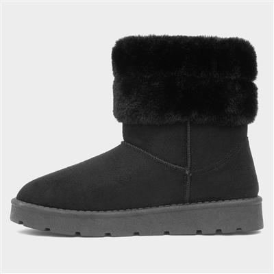 Womens Black Faux Fur Trim Ankle Boot
