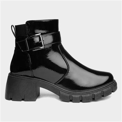 Womens Black Patent Chunky Boot