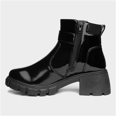 Lilley Womens Black Patent Chunky Boot-186067 | Shoe Zone