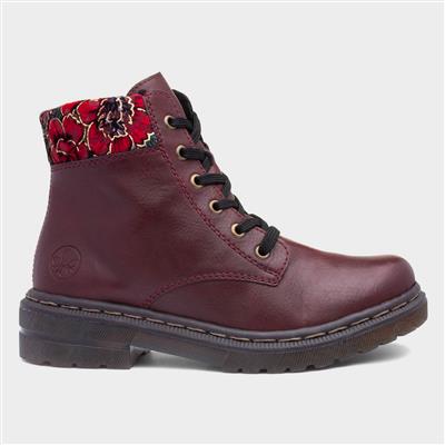 Womens Red Multi Print Lace Up Ankle Boot