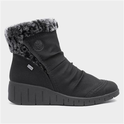Womens Black Faux-Fur Wool Lined Ankle Boot