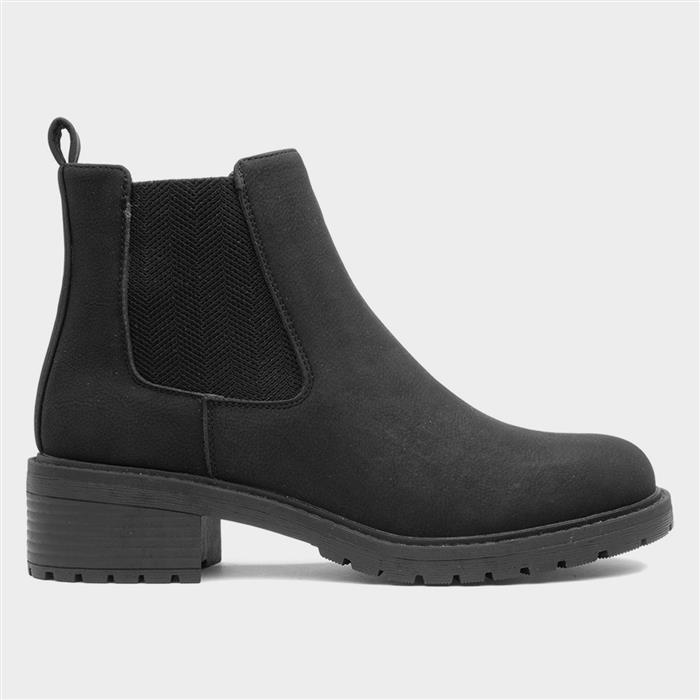 Womens Black Block Heel Chelsea Boot