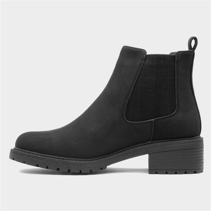 Womens Black Block Heel Chelsea Boot