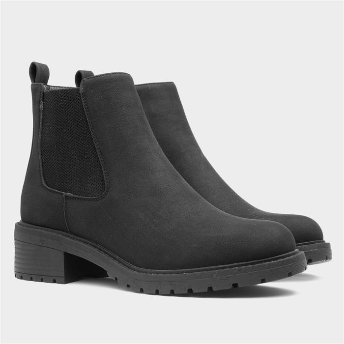 Womens Black Block Heel Chelsea Boot
