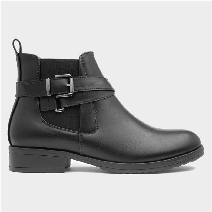 Womens Black Buckle Chelsea Boots