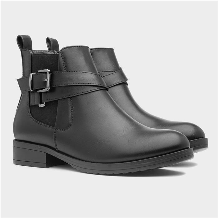 Womens Black Buckle Chelsea Boots