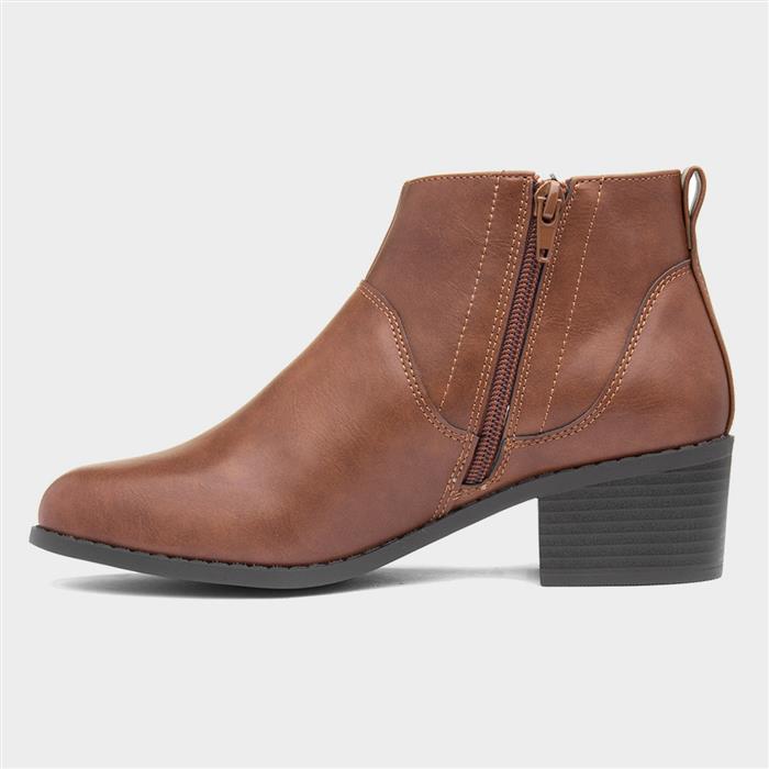 Womens Tan Block Heel Tassel Ankle Boot