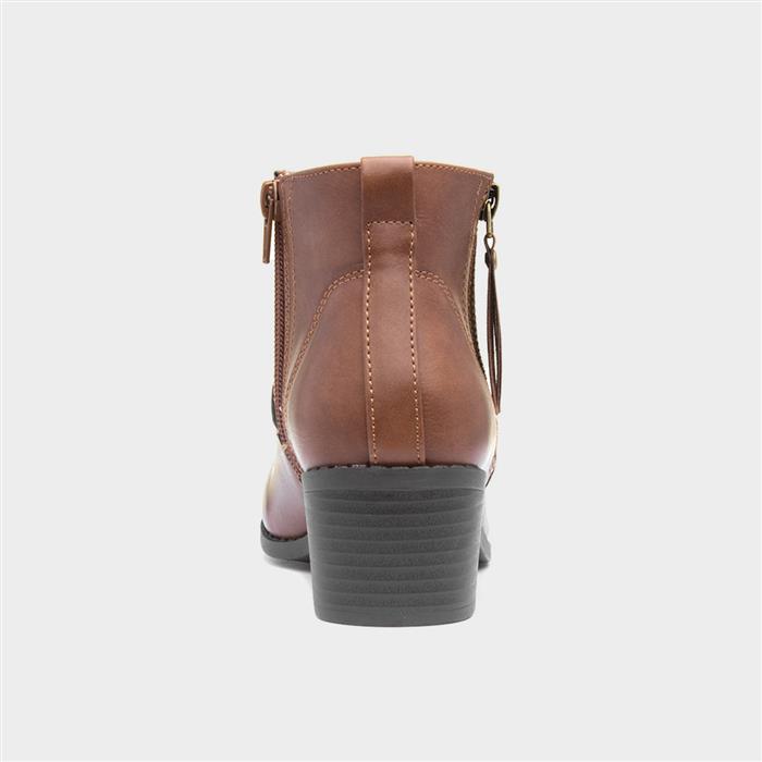Womens Tan Block Heel Tassel Ankle Boot