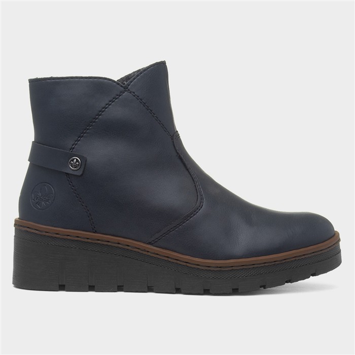 Rieker Women's Blue Leipzig Navy Wedge Ankle Boot Size 37