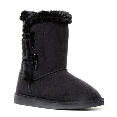Womens Black Toggle Boot with Faux Fur Lining