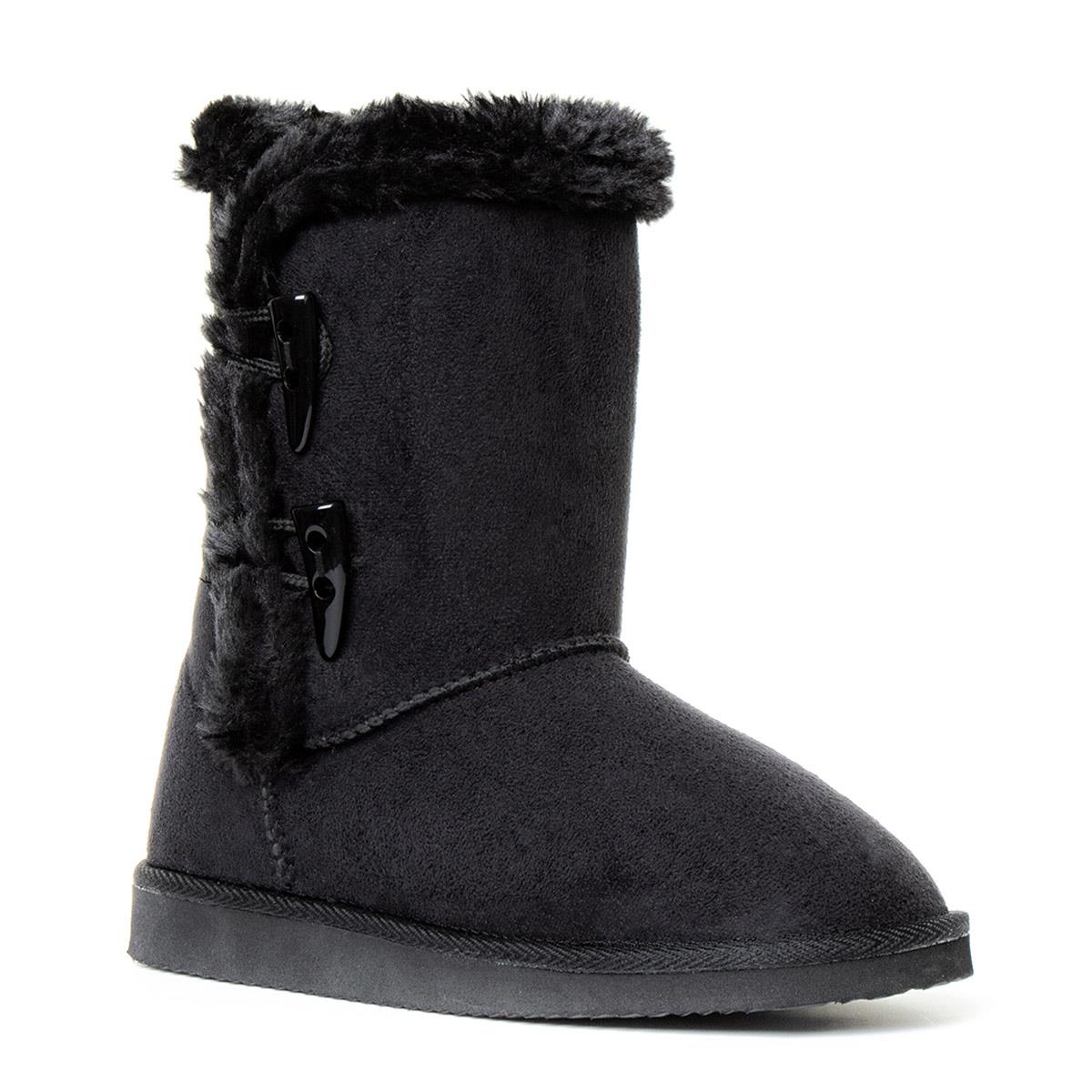 Womens Black Toggle Boot with Faux Fur Lining-18620 | Shoe Zone