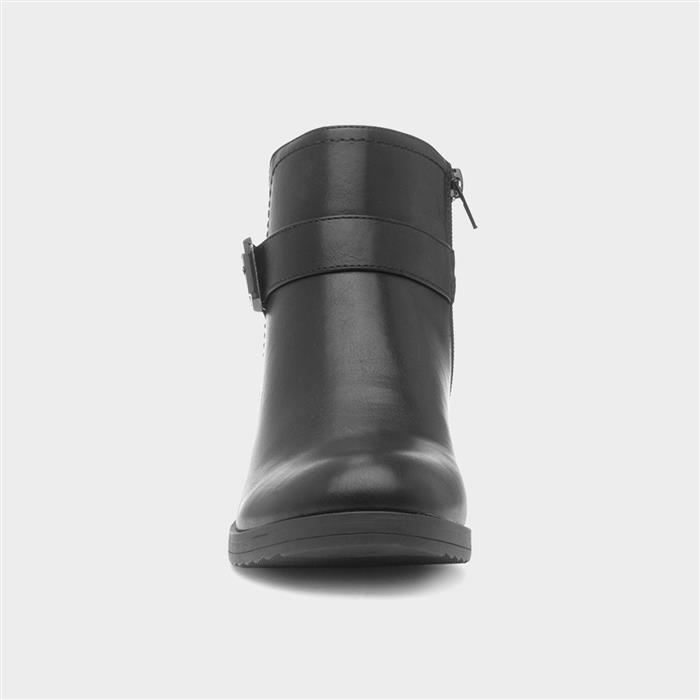 Womens Black Buckle Zip Up Ankle Boot