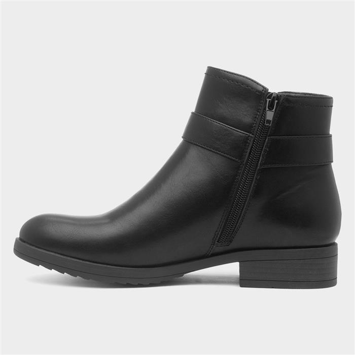 Womens Black Buckle Zip Up Ankle Boot