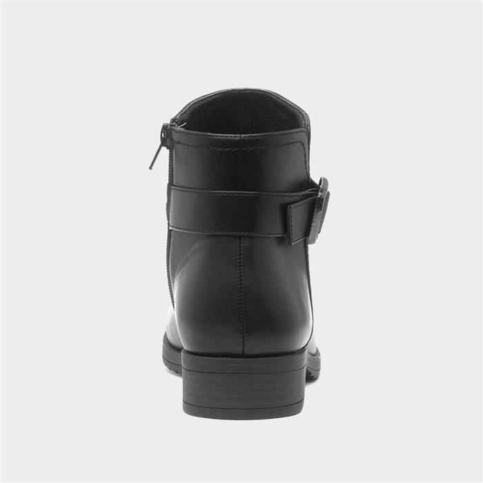 Womens Black Buckle Zip Up Ankle Boot