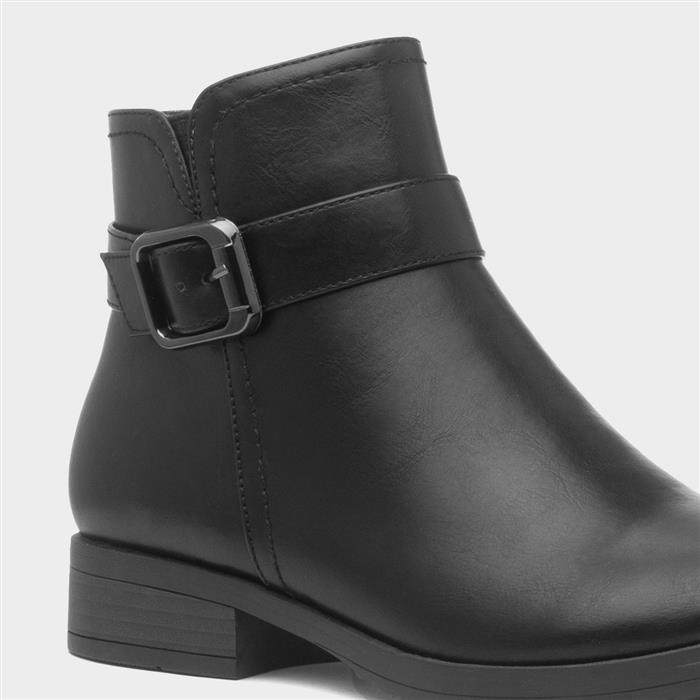 Womens Black Buckle Zip Up Ankle Boot