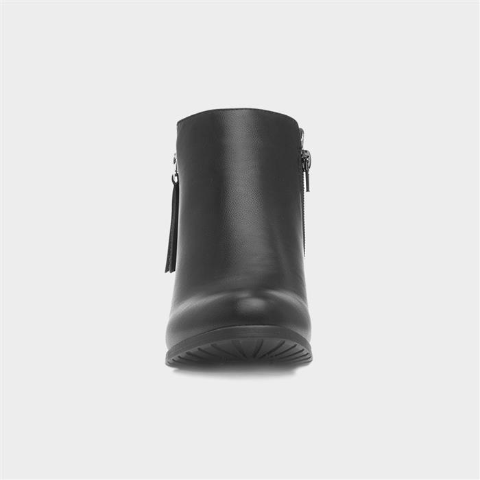 Women's Black Heeled Ankle Zip Up Boot