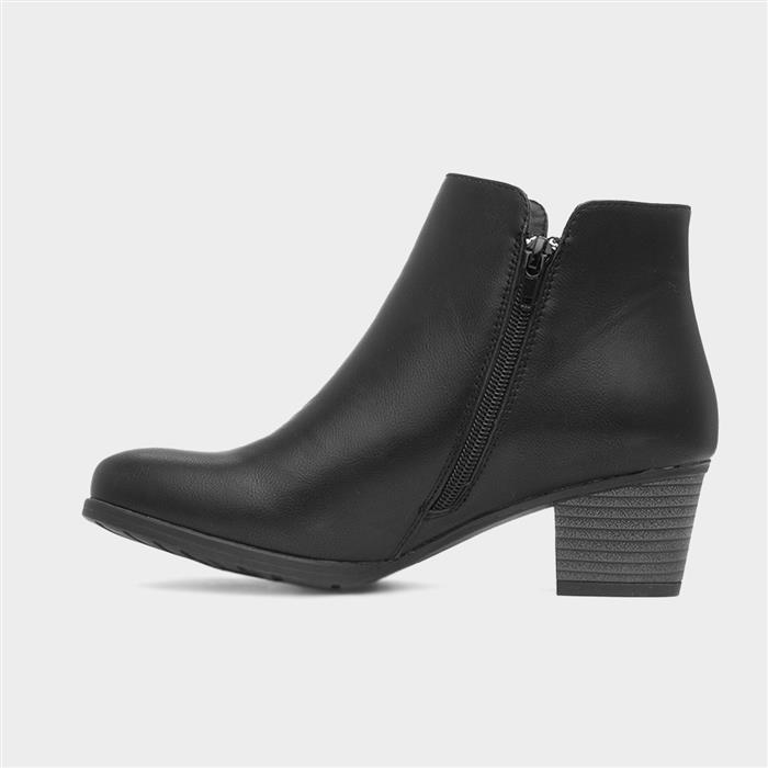 Women's Black Heeled Ankle Zip Up Boot