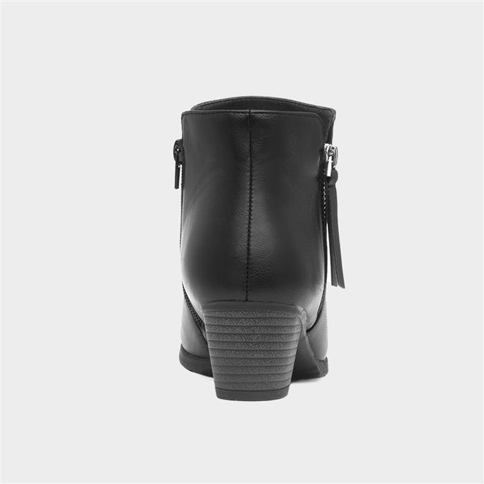 Women's Black Heeled Ankle Zip Up Boot