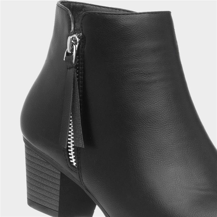 Women's Black Heeled Ankle Zip Up Boot