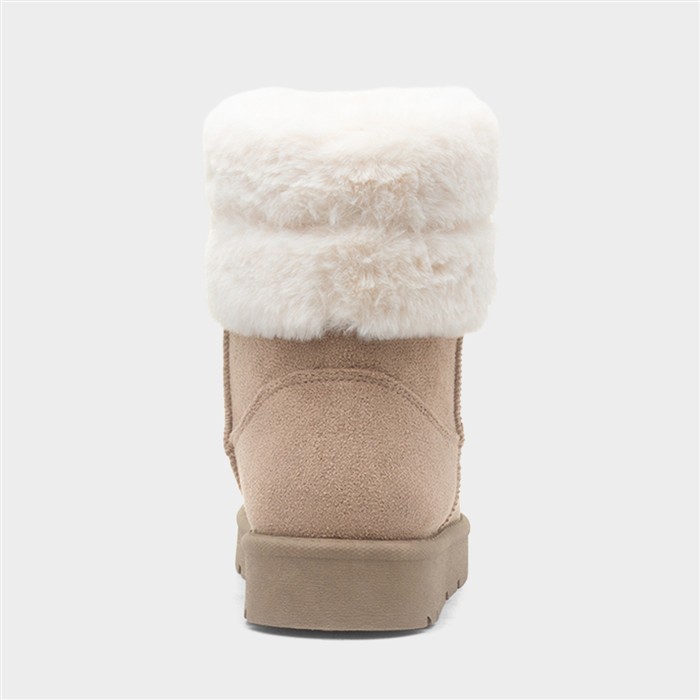 Womens Beige Faux Fur Pull On Ankle Boot