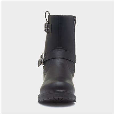 Womens Black Buckle Zip Up Ankle Boots
