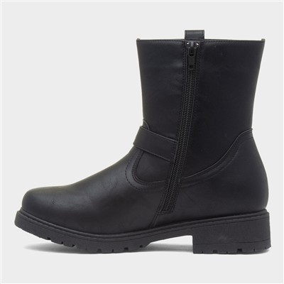 Womens Black Buckle Zip Up Ankle Boots