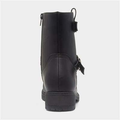 Womens Black Buckle Zip Up Ankle Boots