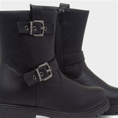 Womens Black Buckle Zip Up Ankle Boots